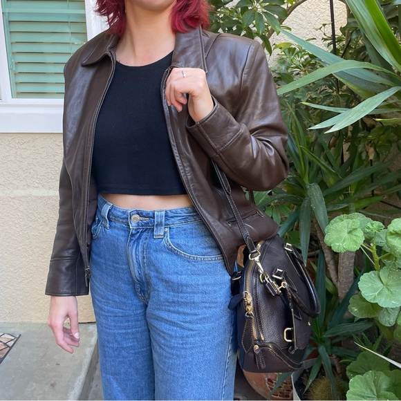 Vintage Jackets & Blazers - Vintage dark brown Valerie Stevens lambskin leather jacket with pockets